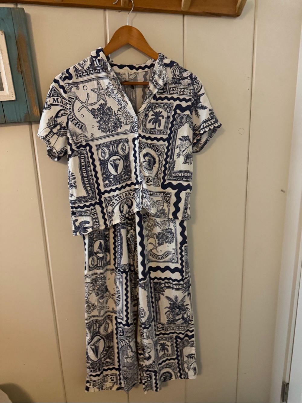 Atelier Nicole Miller XS Linen Rayon Postage Stamp 2 Piece Pants Set